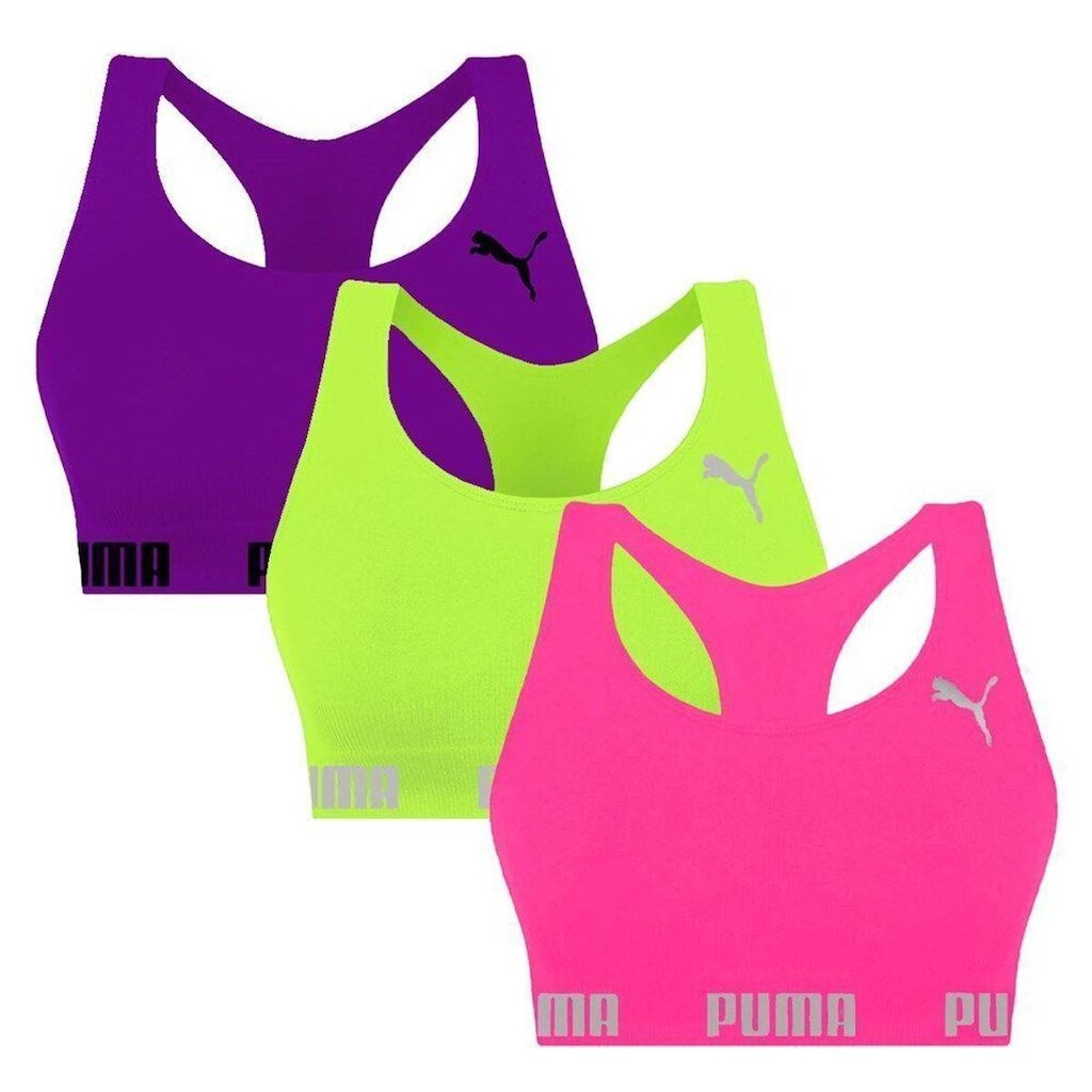 Kit 3 Tops Puma Nadador Sem Costura Feminino - Roxo e Rosa P