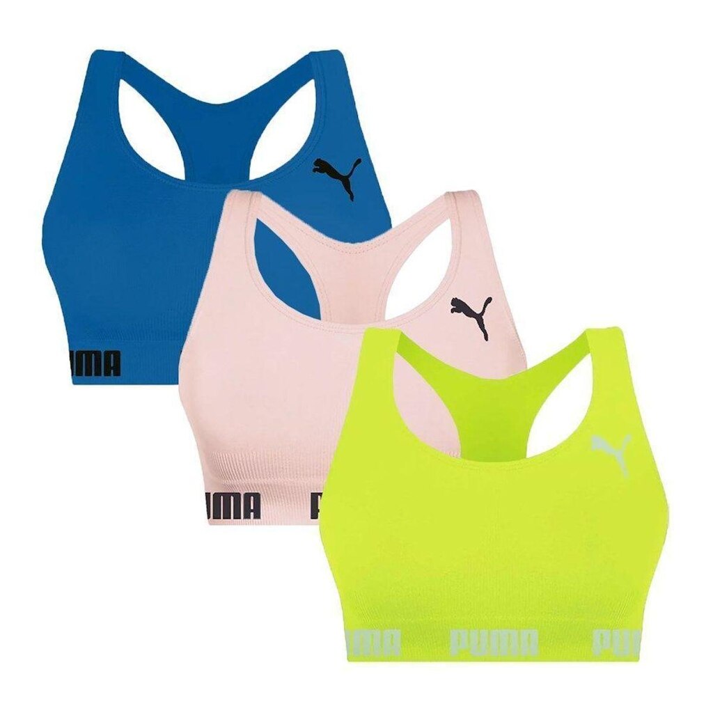 Kit 3 Tops Puma Nadador Sem Costura Feminino - Verde G