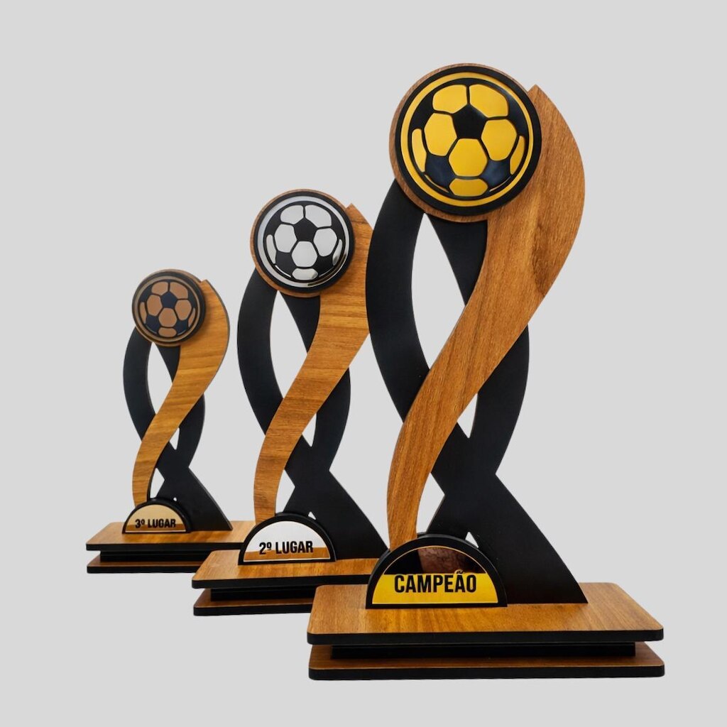 Kit 3 Troféus Futebol Acrílico Mdf Taça Copa Premiação Premium