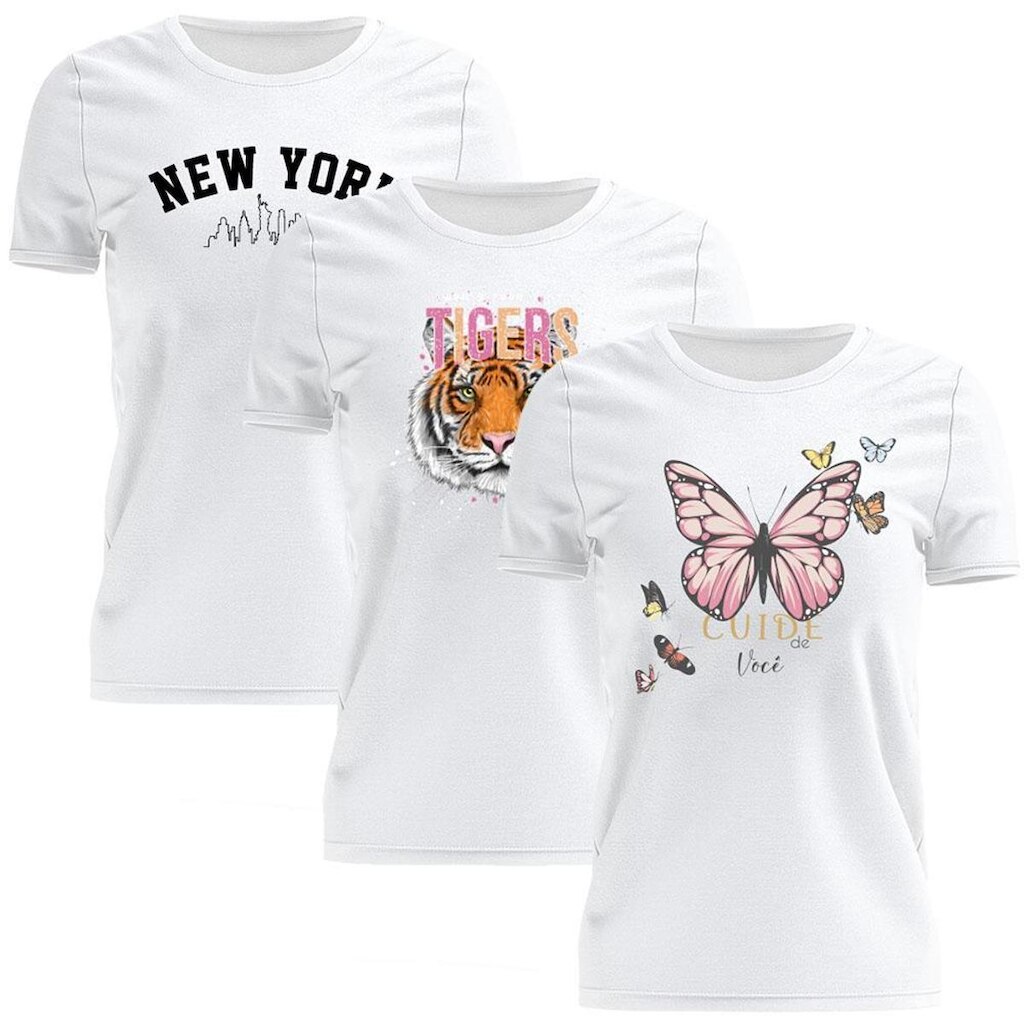 Kit 3 Tshirt Meninas T-Shirt Estampada Manga Curta Feminina
