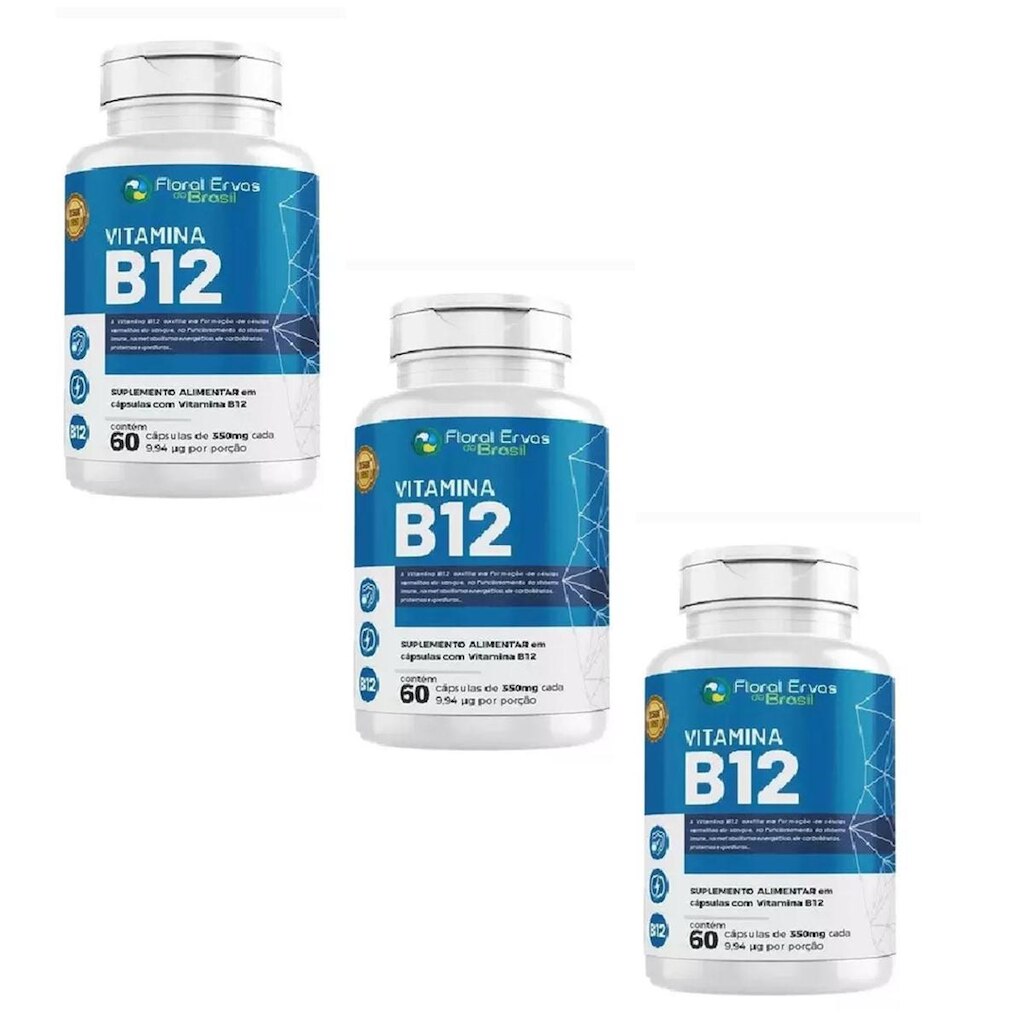 Kit 3 Vitamina B12 Metilcobalamina 350mg 3x60 cps Floral Ervas