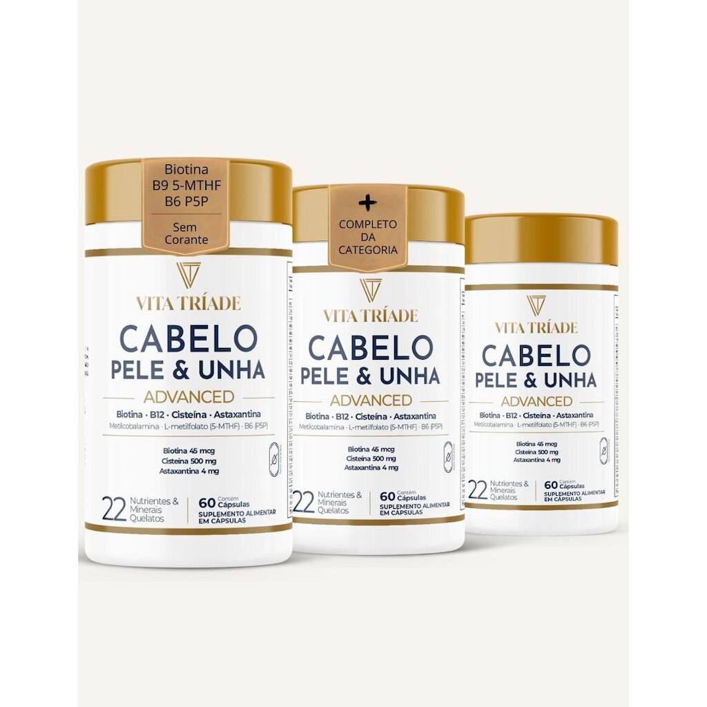 Kit 3 Vitamina Cabelo, Pele e Unha 22 Nutrientes 60 Cápsulas
