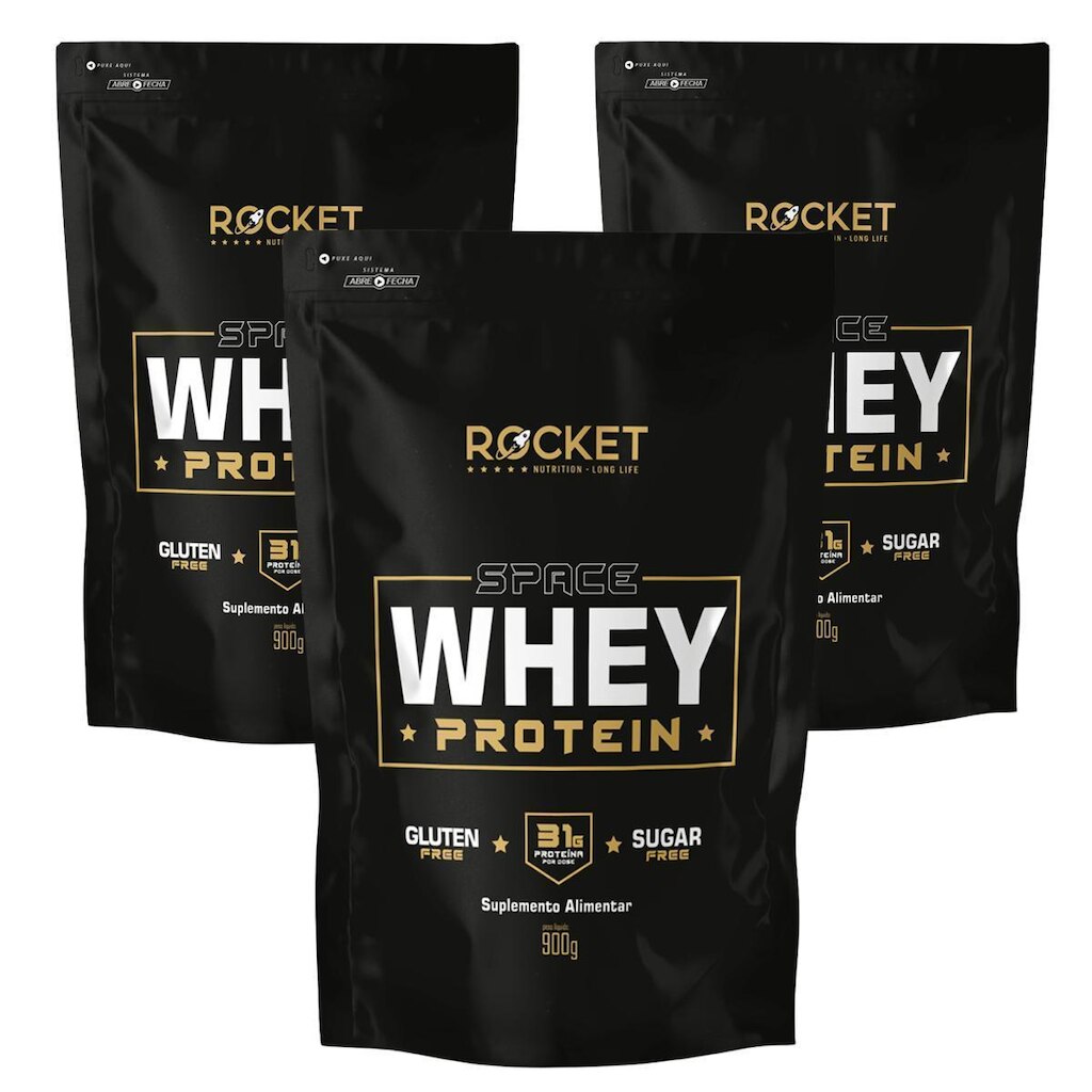 Kit 3 Whey Protein Space Rocket 900g 31g Proteína Academia