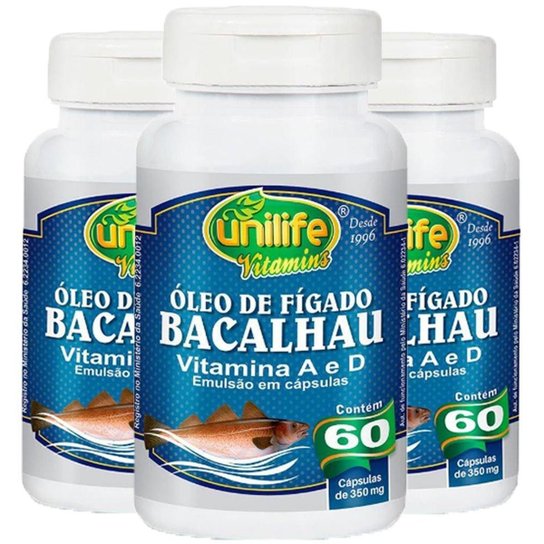 Kit 3 x Óleo de Fígado de Bacalhau 350mg 60 cápsulas Unilife Menor preço em Kit 3 x Óleo de Fígado de Bacalhau 350mg 60 cápsulas Unilife
