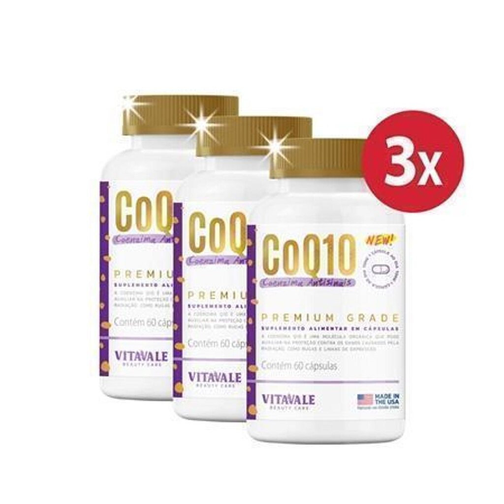 Kit 3un Coenzima Q10 (CoQ10) 100mg Vitavale 60 cápsulas
