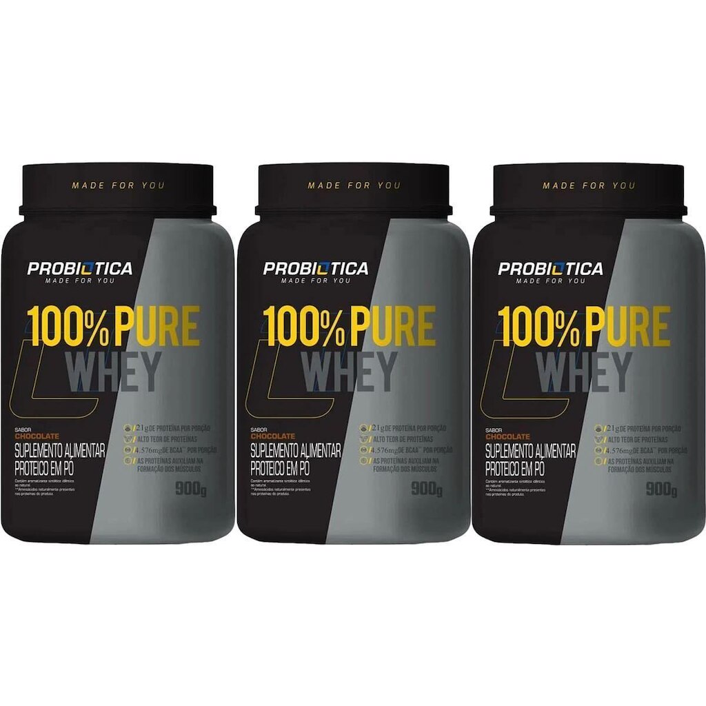 Kit 3X 100% Pure Whey Nova Fórmula - 900g Chocolate - Probiótica