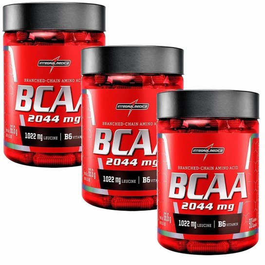 Kit 3X Bcaa 2044 Mg 90 Cápsulas Integral Médica Menor preço em Kit 3X Bcaa 2044 Mg 90 Cápsulas Integral Médica