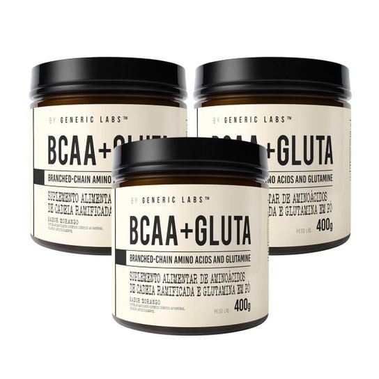 Kit 3X Bcaa + Glutamina Em Pó 400G Generic Labs Menor preço em Kit 3X Bcaa + Glutamina Em Pó 400G Generic Labs