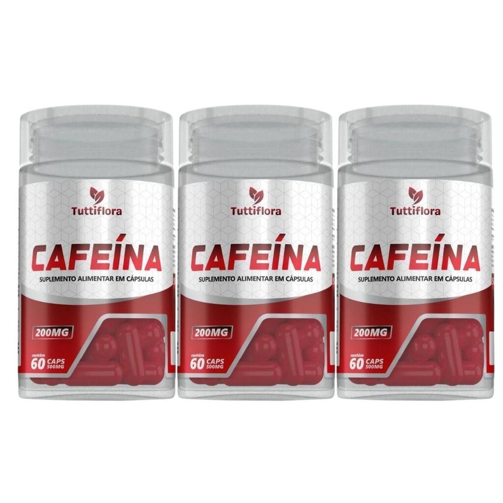 Kit 3x Cafeína 200mg 60 Cápsulas Tuttiflora