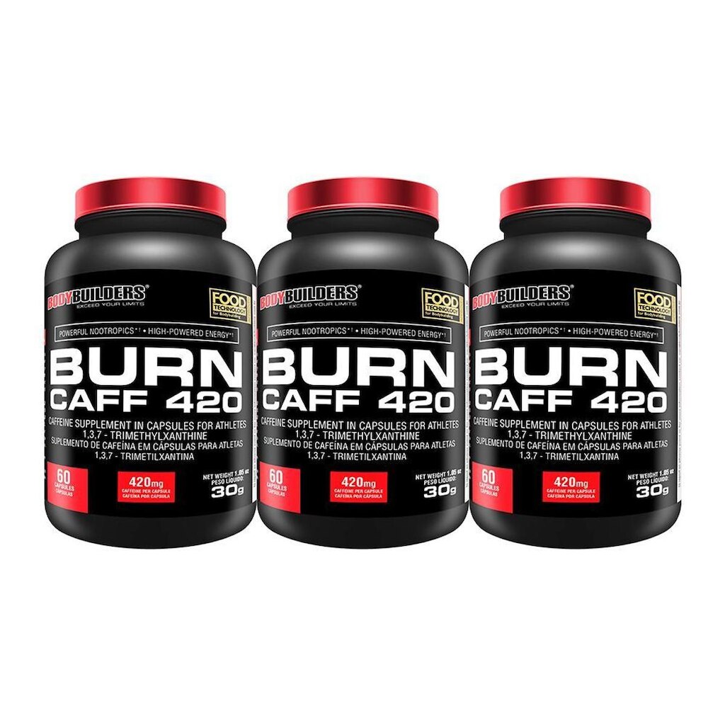 KIT - 3x Cafeína Burn Caff 420 60caps - Bodybuilders