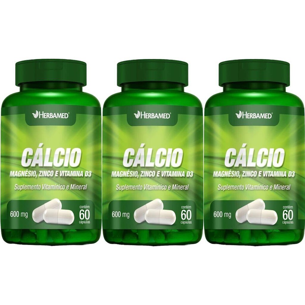 Kit 3X Calcio, Magnesio, Zinco E. Vit D3 600mg 60cps - Herbamed