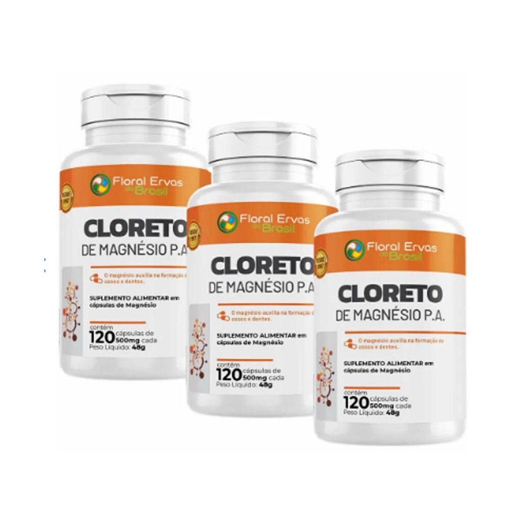 Kit 3x Cloreto de Magnésio P.A 3x120 cápsulas Floral Ervas