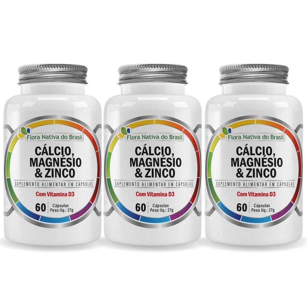 Kit 3x Cmz (Cálcio, Magnésio, Zinco e D3) 500mg 60 Cápsulas Flora Nativa