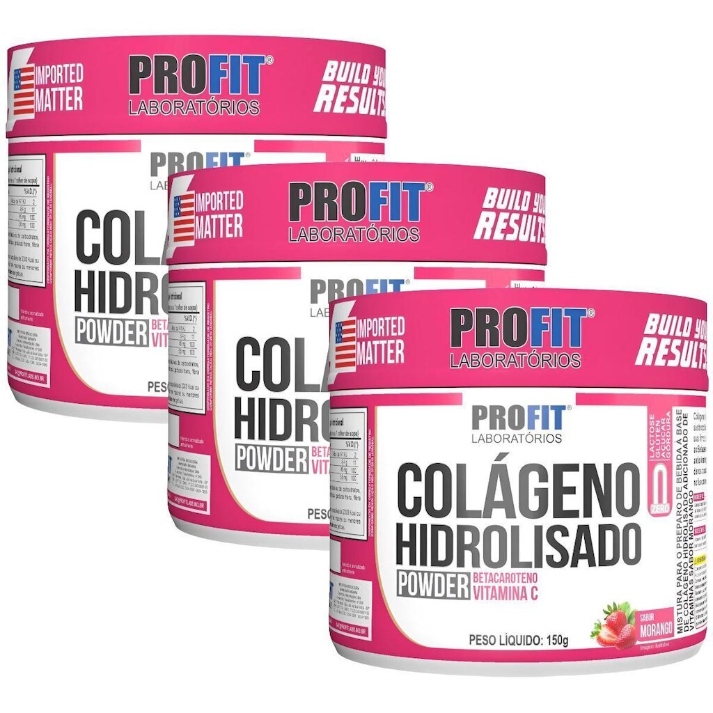 KIT 3X COLÁGENO HIDROLISADO COM VITAMINA C 150G - PROFIT LABS