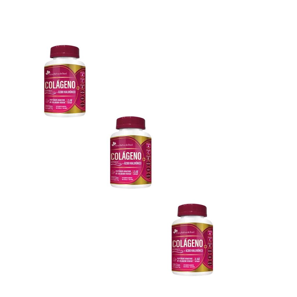 Kit 3x Colágeno Verisol + Ácido Hialurônico 3x120 cáps Flora