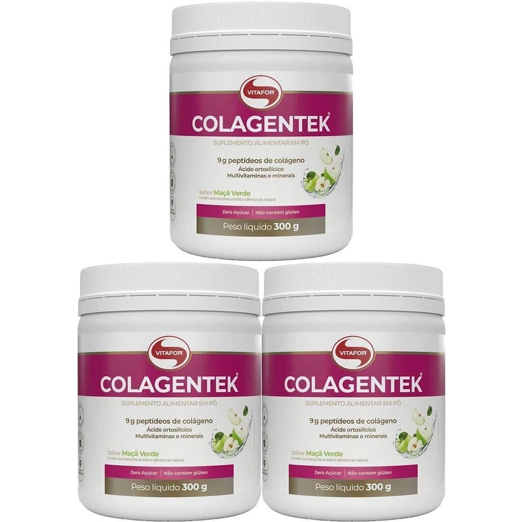 Kit 3X Colagentek - 300g Maçã Verde - Vitafor