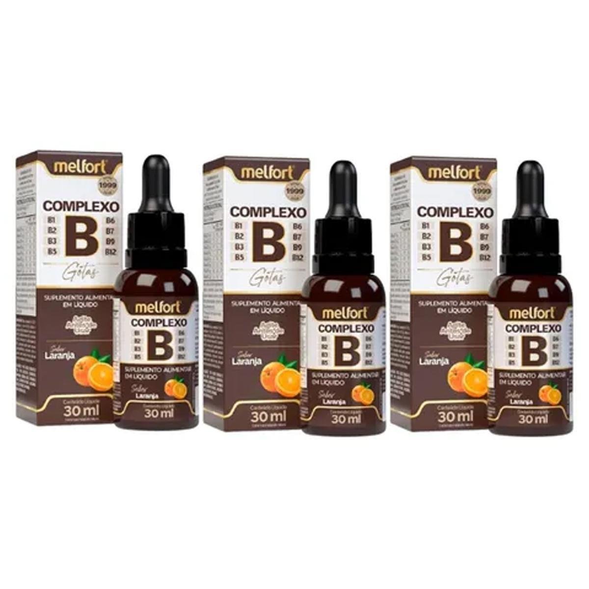 Kit 3x Complexo B B1 B12 B9 B12 Líquido Sabor Laranja 30ml Melfort