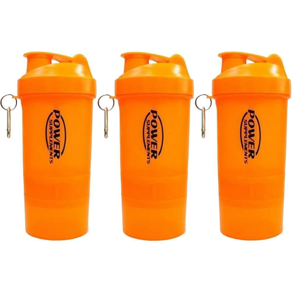 Kit 3X Coqueteleira 2 Doses  400ml - Laranja - Power Supplements