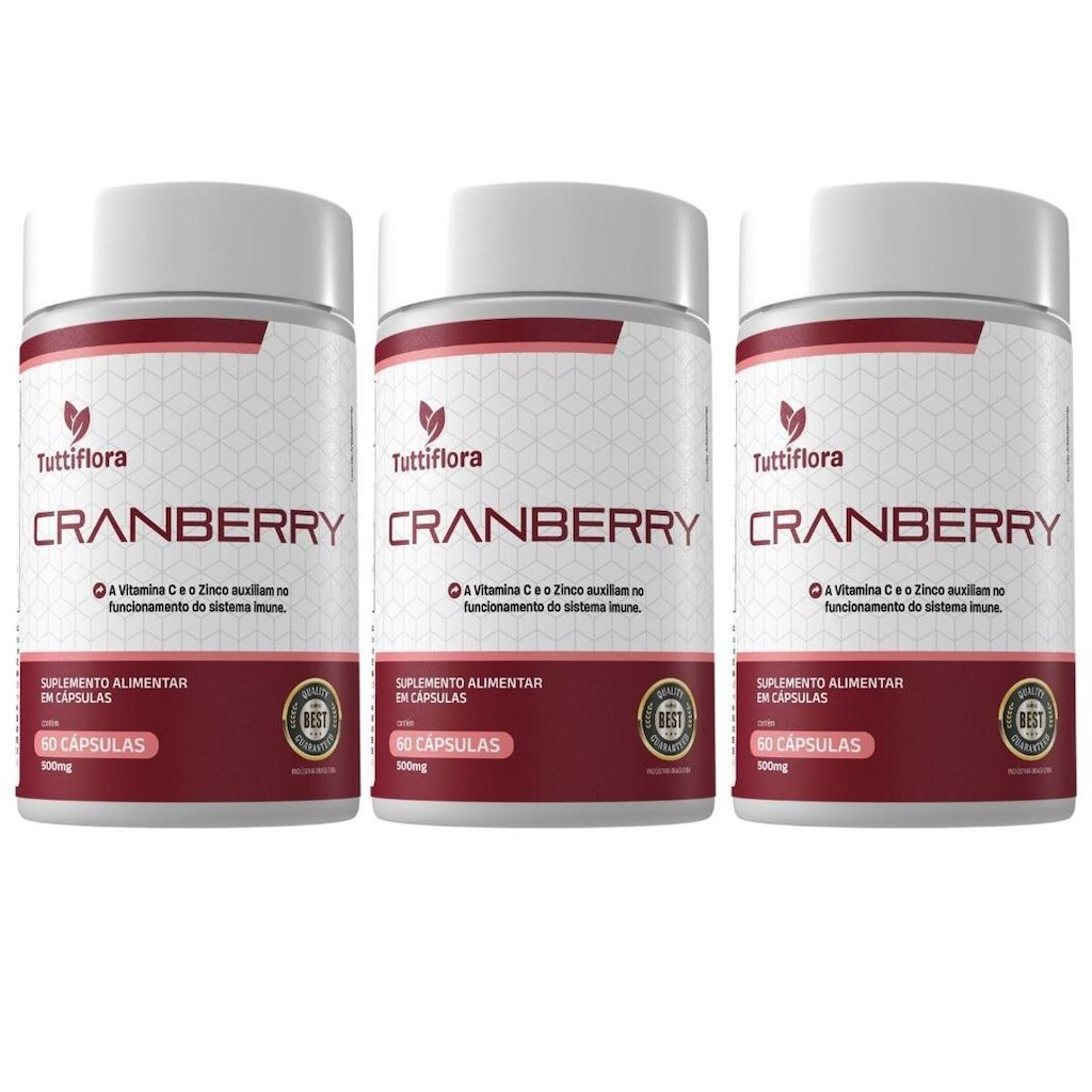 Kit 3x Cranberry (+Vitamina C e Zinco) 60 Cápsulas Tuttiflora
