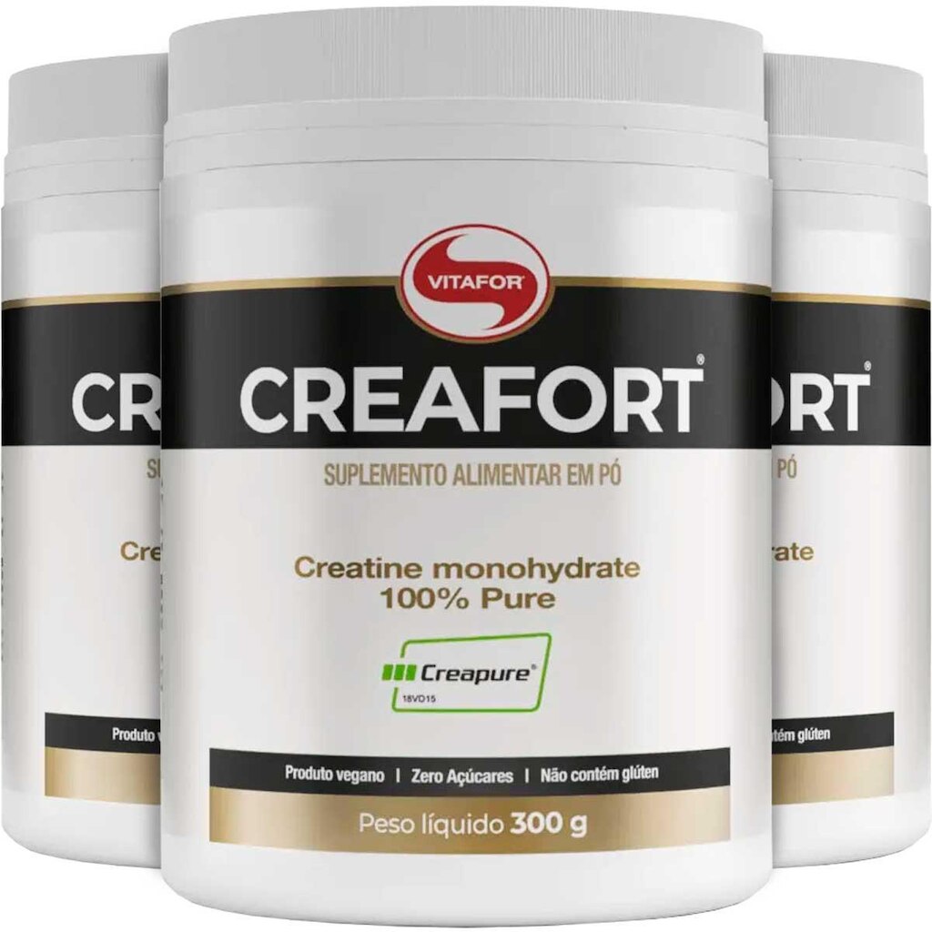 Kit 3x Creafort 300g Creatina Selo Creapure - Combo Vitafor