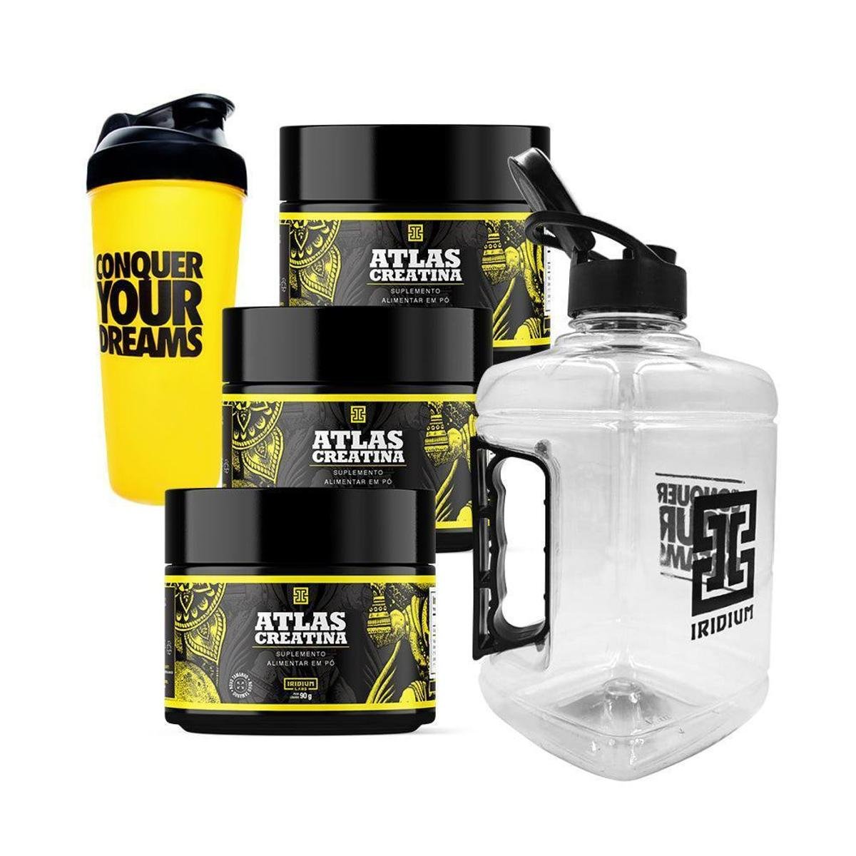 Kit 3x Creatina Atlas + galão 1,5L + Coqueteleira 600ml Menor preço em Kit 3x Creatina Atlas + galão 1,5L + Coqueteleira 600ml