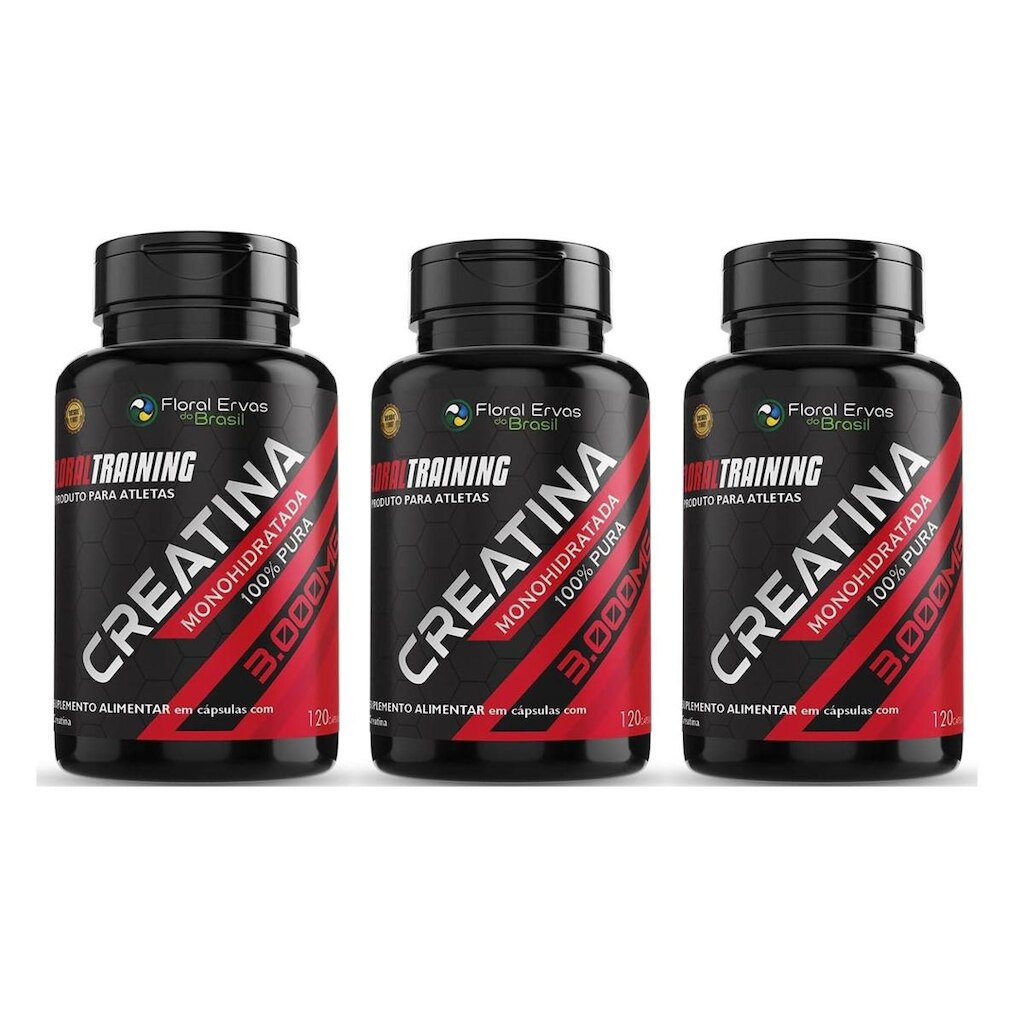 Kit 3x Creatina Pura Monohidratada 3000mg 3x120 cps Floral