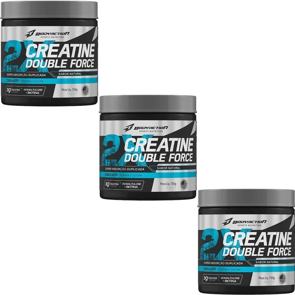 Kit 3X Creatine Double Force - 150g Natural - BodyAction
