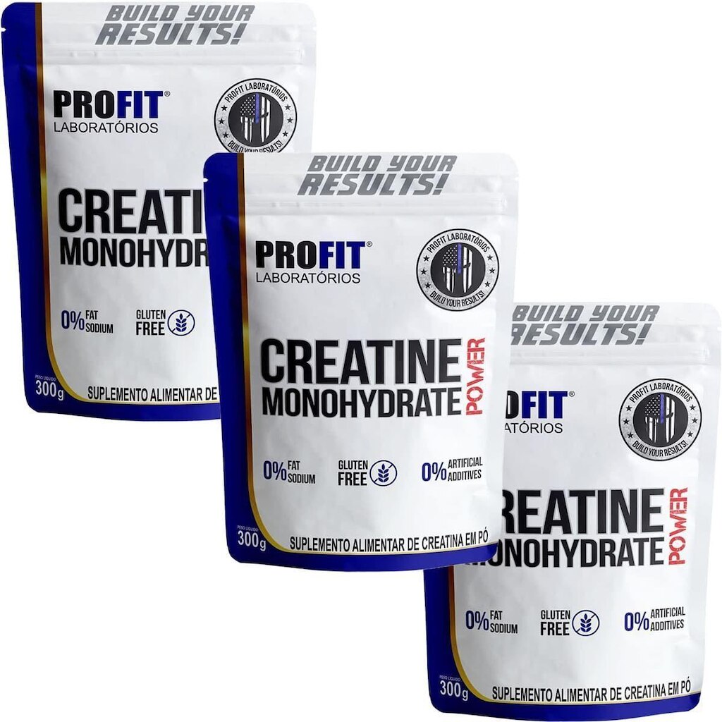 Kit 3X Creatine Monohydrate Power - 300g Refil Sem Sabor - Profit