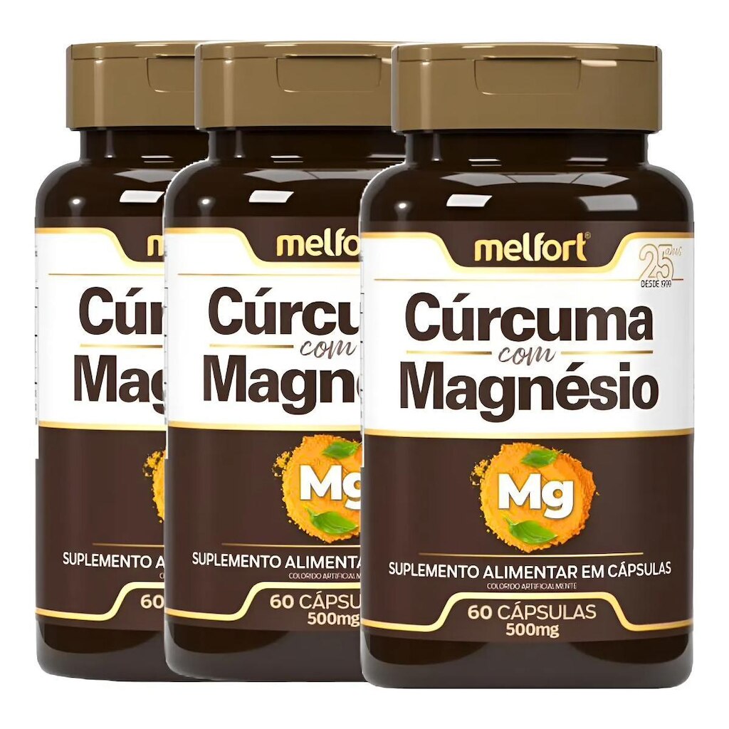 Kit 3x Cúrcuma com Magnésio 60 Cápsulas 500mg Melfort