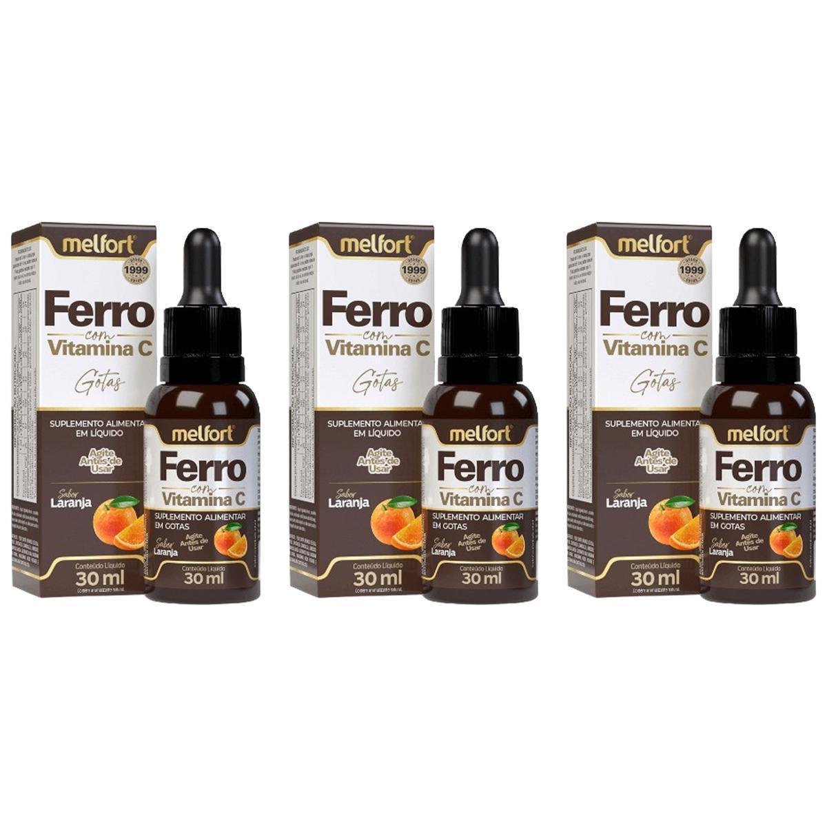 Kit 3x Ferro Com Vitamina C Sabor Laranja 30ml - Melfort