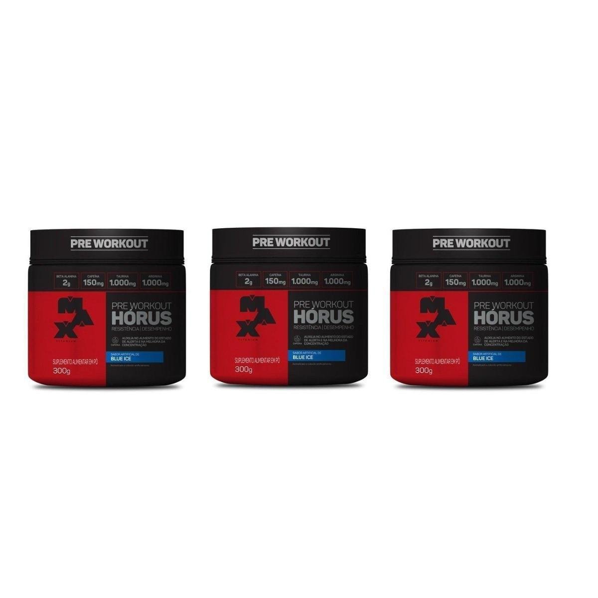 kit 3x Horus Pré Workout 300g Max Titanium Blue Ice