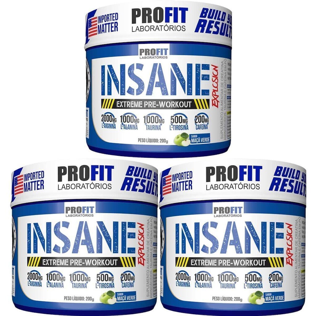 Kit 3X Insane Explosion Extreme Pre-Workout - 200g Maçã Verde - Profit