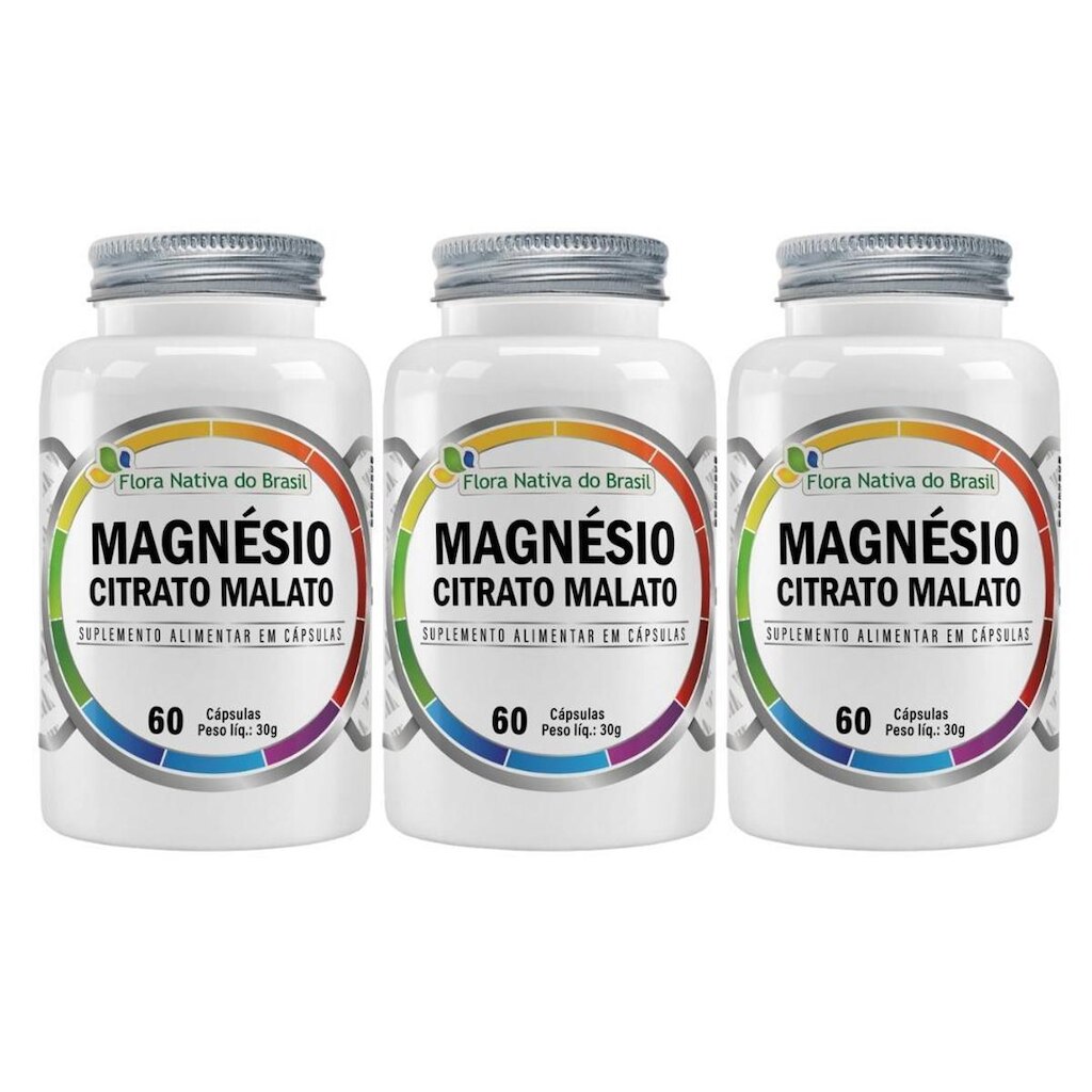 Kit 3x Magnésio Citrato Malato 60 Cápsulas Flora Nativa