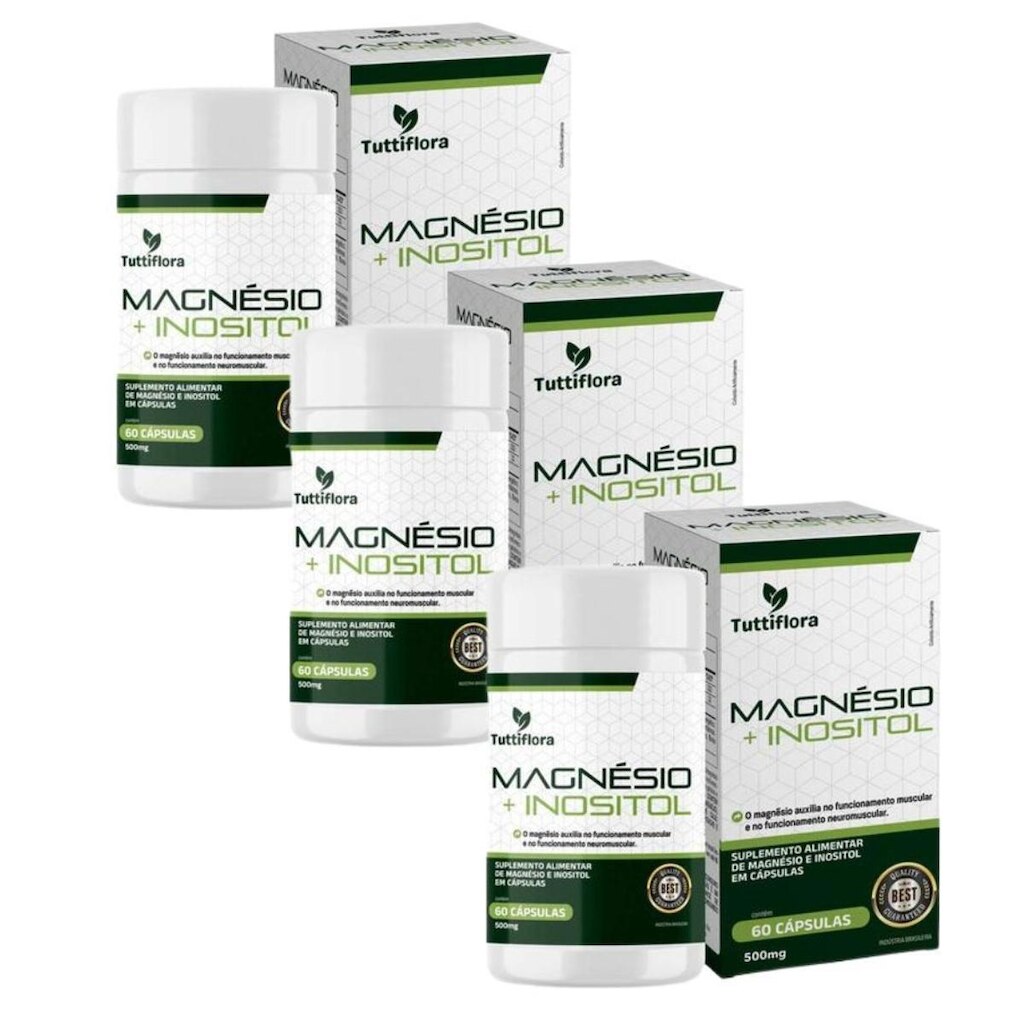 Kit 3x Magnésio e Inositol 60 Cápsulas 500mg Tuttiflora