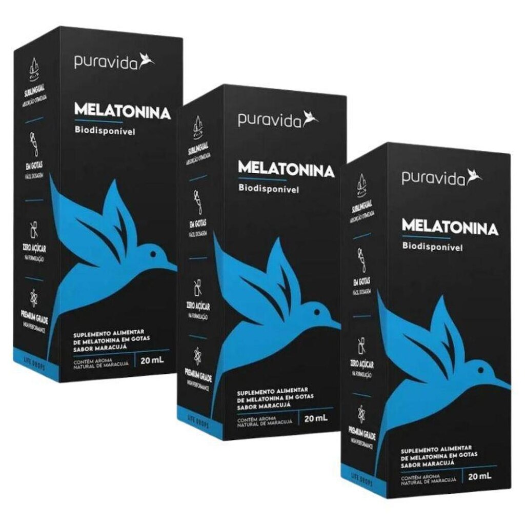 Kit 3x Melatonina Biodisponível em Gotas - 20ml - Pura Vida