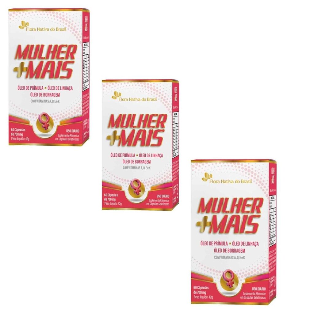 Kit 3x Mulher Mais Prímula Linhaça Barragem + Vit. ADEK 3x60 cps Flora Nativa