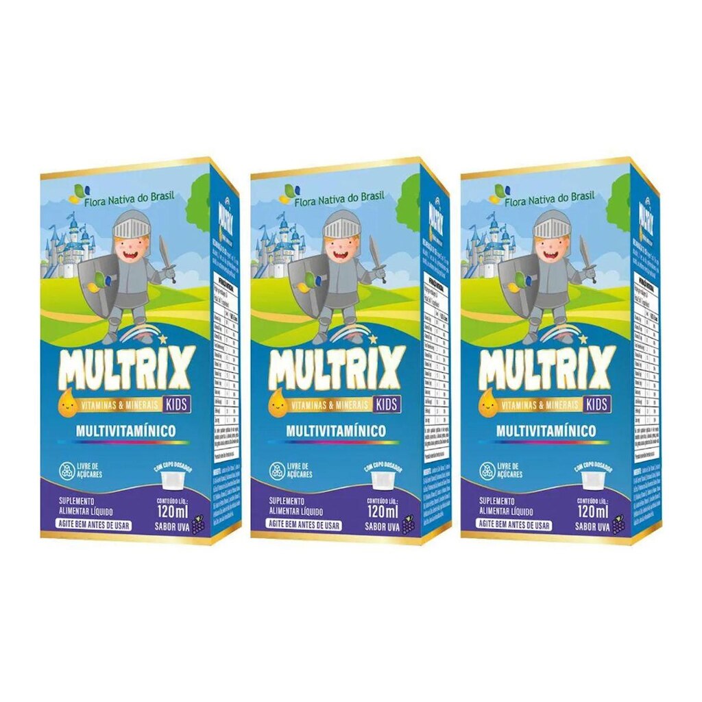 Kit 3x Multrix Infantil Vitaminas A Z 3x120ml Uva Flora