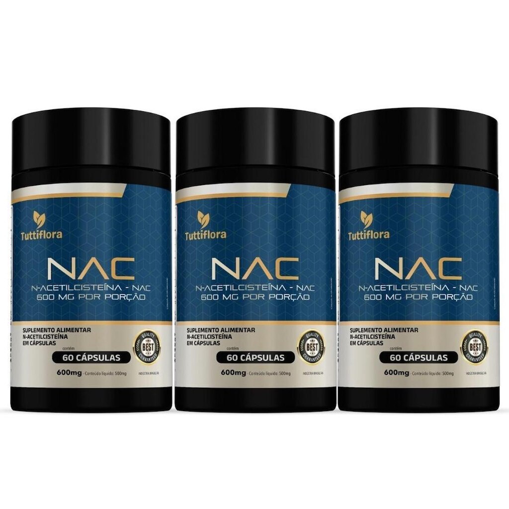 Kit 3x NAC (Acetil) 600mg 60 Caps Tuttiflora