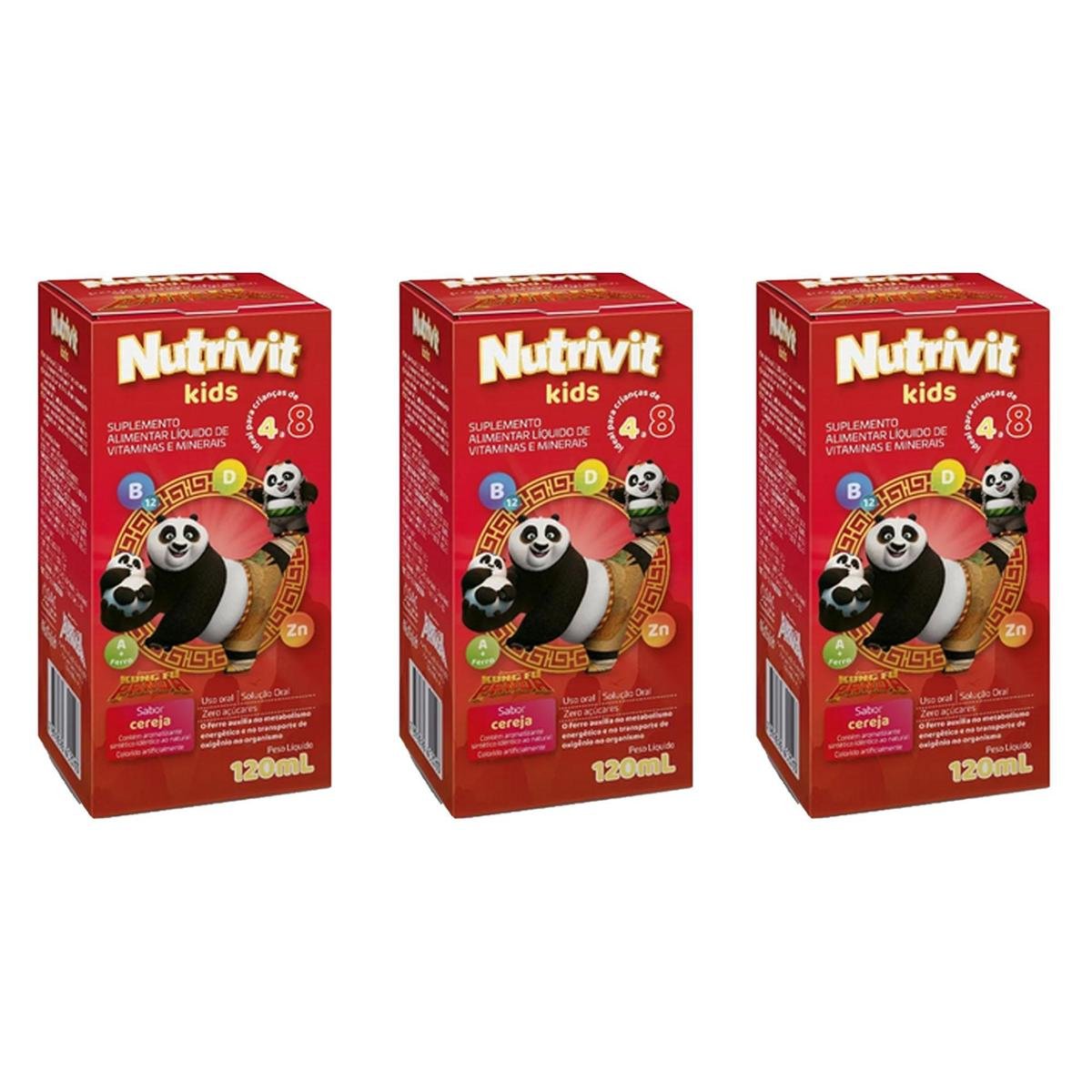 Kit 3x Nutrivit Kids Sabor Cereja 3x120ml Natulab