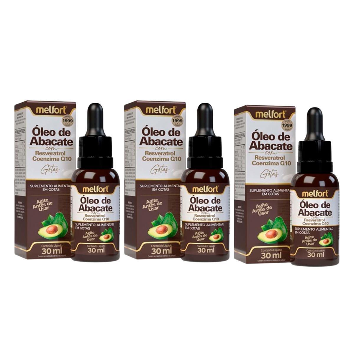 Kit 3x Óleo de Abacate Resveratrol Coenzima Q10 30ml Melfort