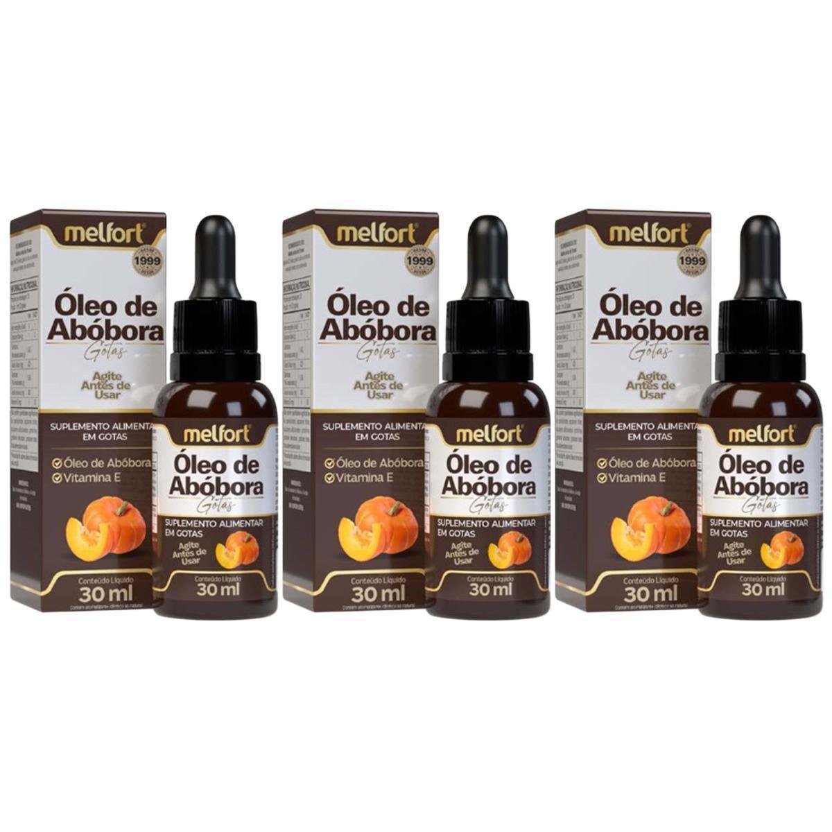 Kit 3x Óleo de Abóbora Gotas com Vitamina E 30ml Melfort