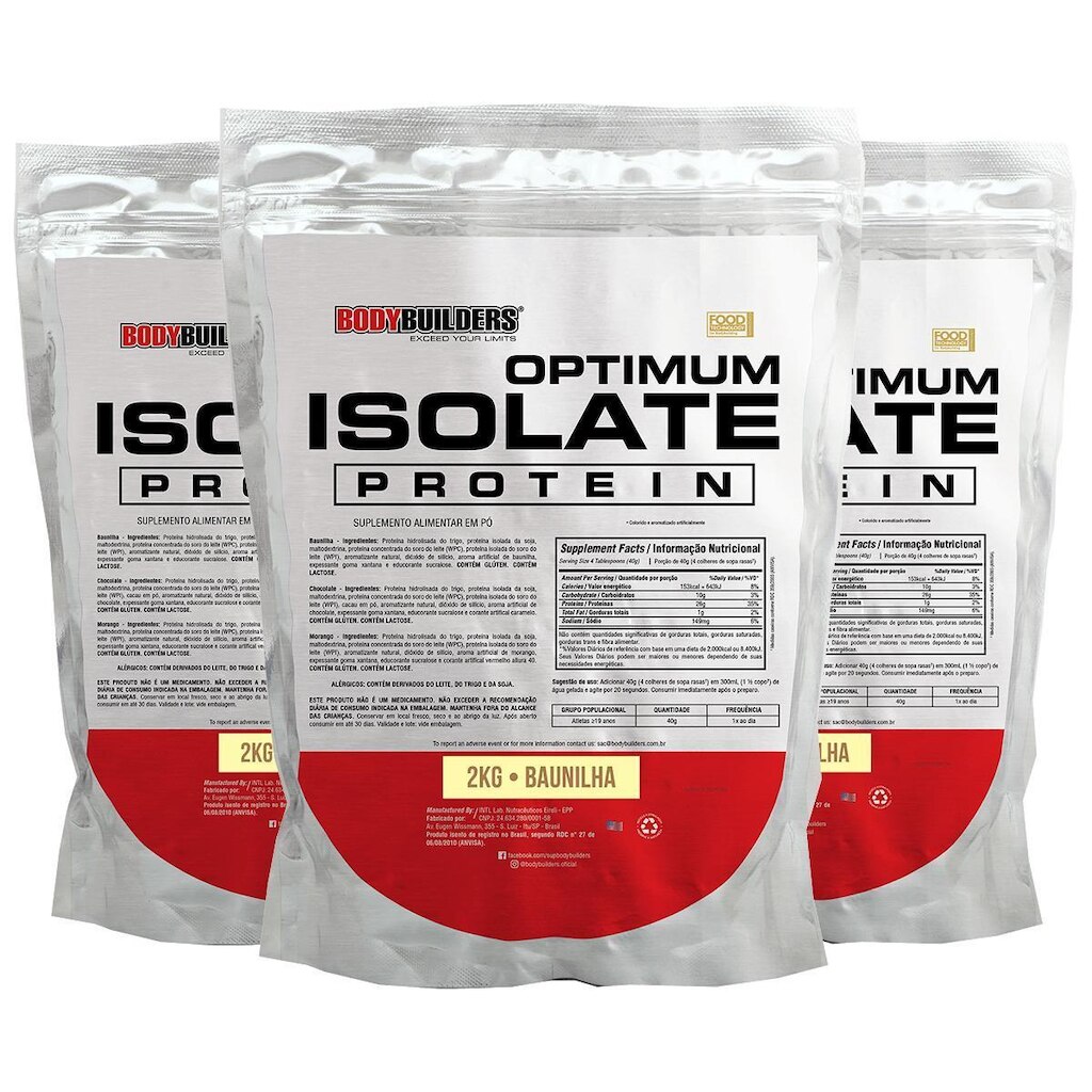 Kit 3x Optimum Isolate Whey Protein 2kg - Bodybuilders