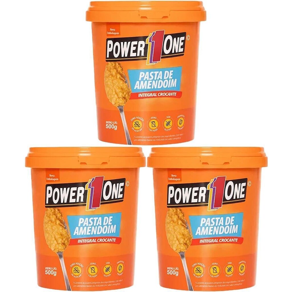 Kit 3X Pasta de Amendoim Integral Crocante - 500g - Power One