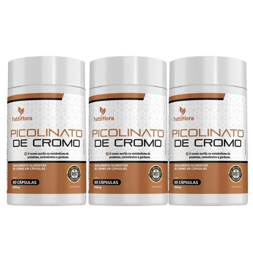 Kit 3x Picolinato de Cromo 60 Cápsulas Tuttiflora