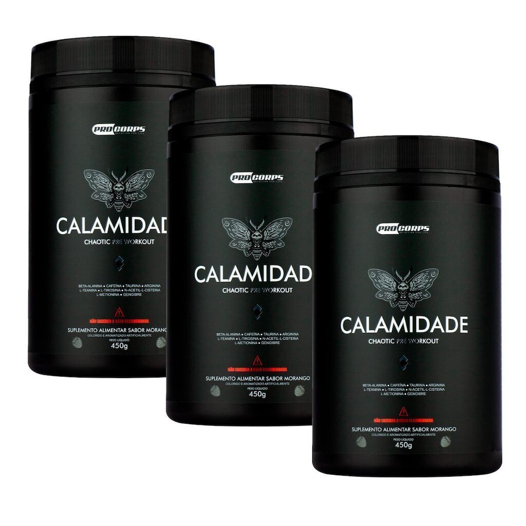 Kit 3x Pré Treino Calamidade 450g Força Extrema Academia
