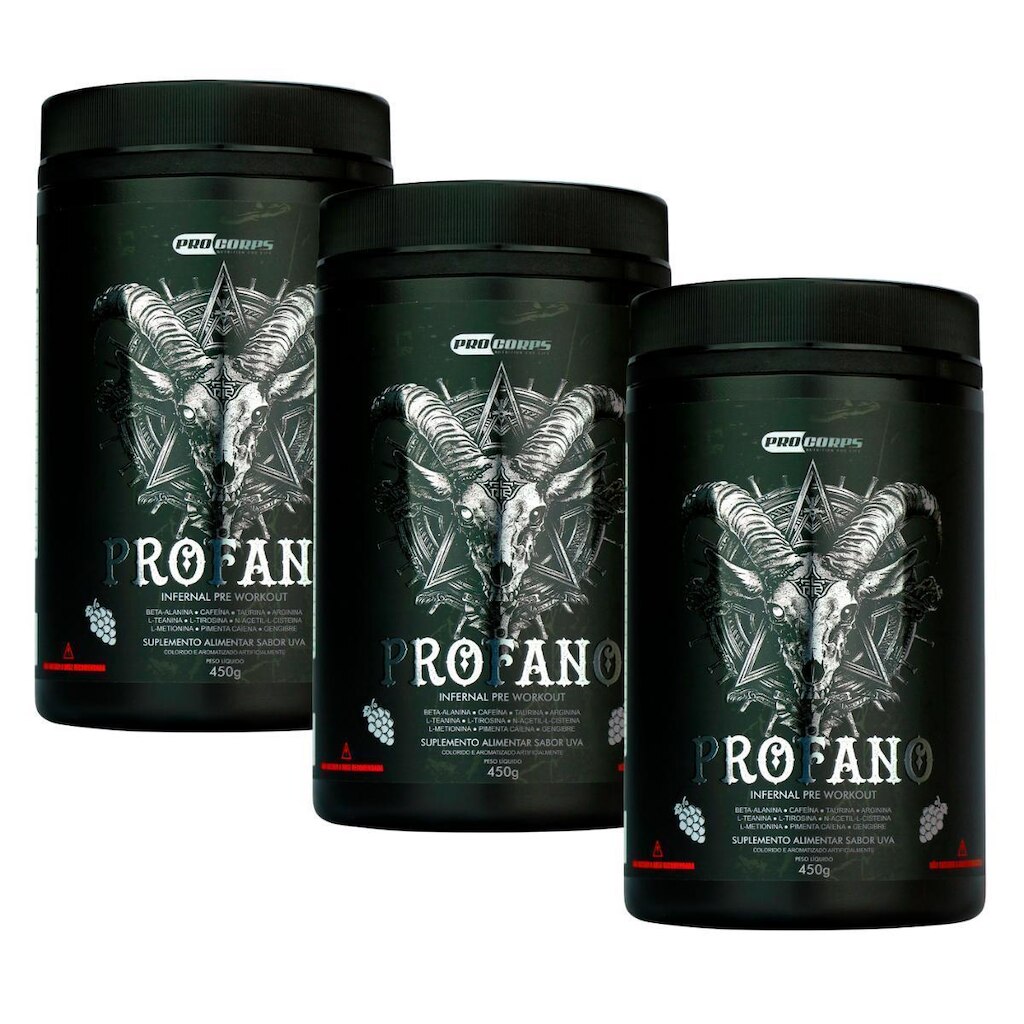Kit 3x Pré Treino Profano 450g Energia Performance Total