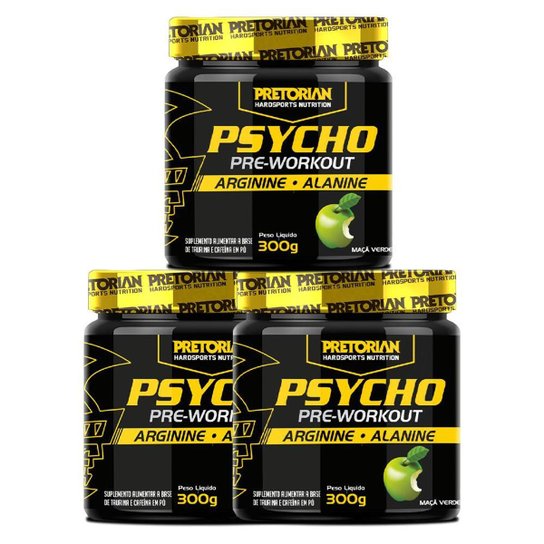 Kit 3x Pré Treino Psycho Pre Workout 300g - Pretorian Menor preço em Kit 3x Pré Treino Psycho Pre Workout 300g - Pretorian