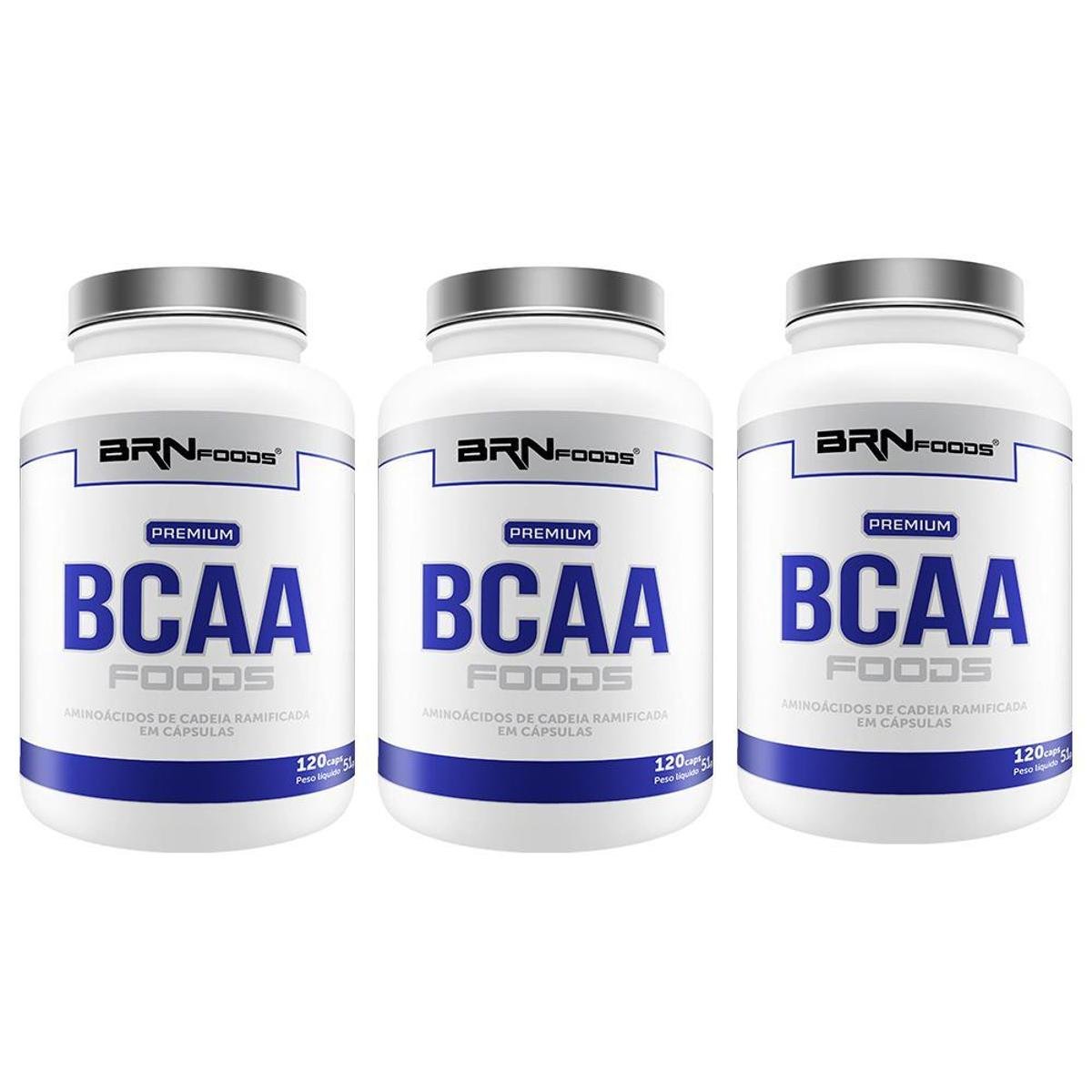 Kit 3x Premium BCAA 120 cáps BRN Foods