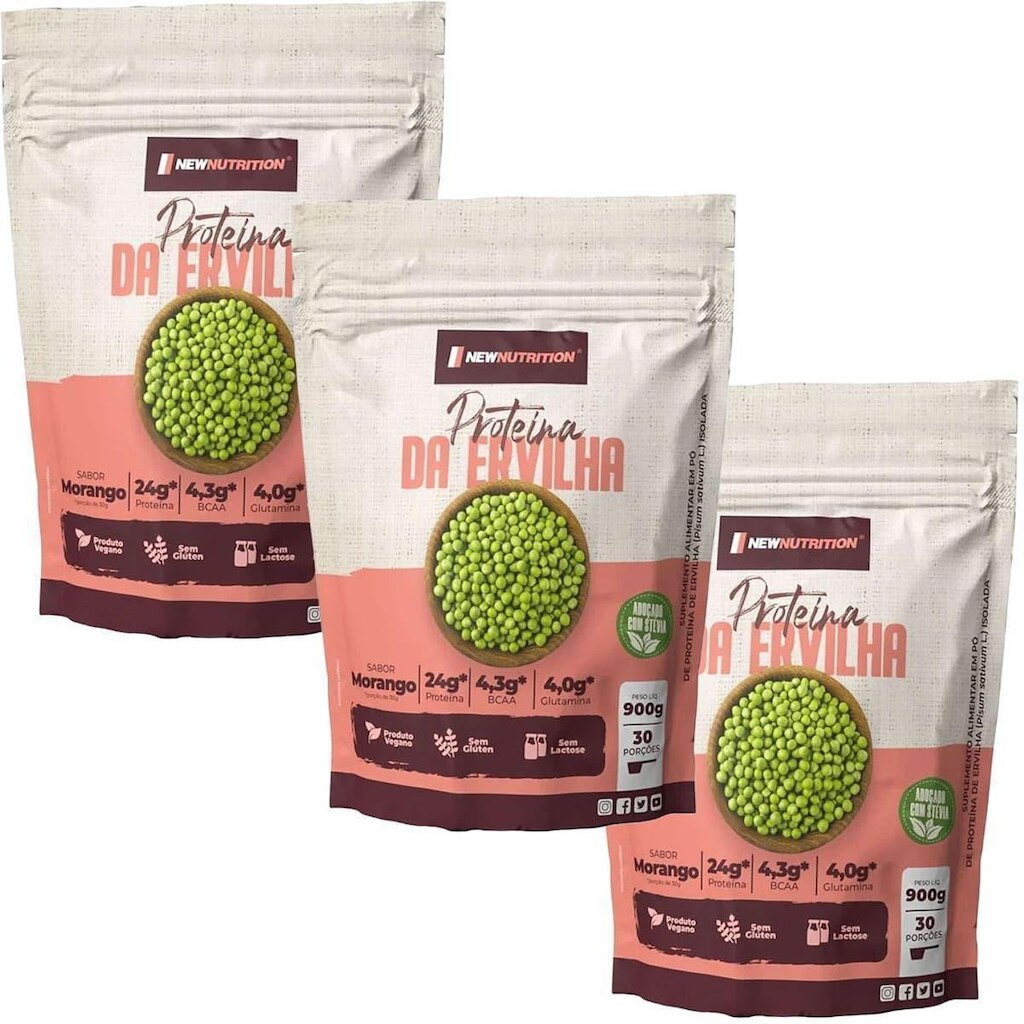 Kit 3X Proteína da Ervilha - 900g Refil Morango - NewNutrition