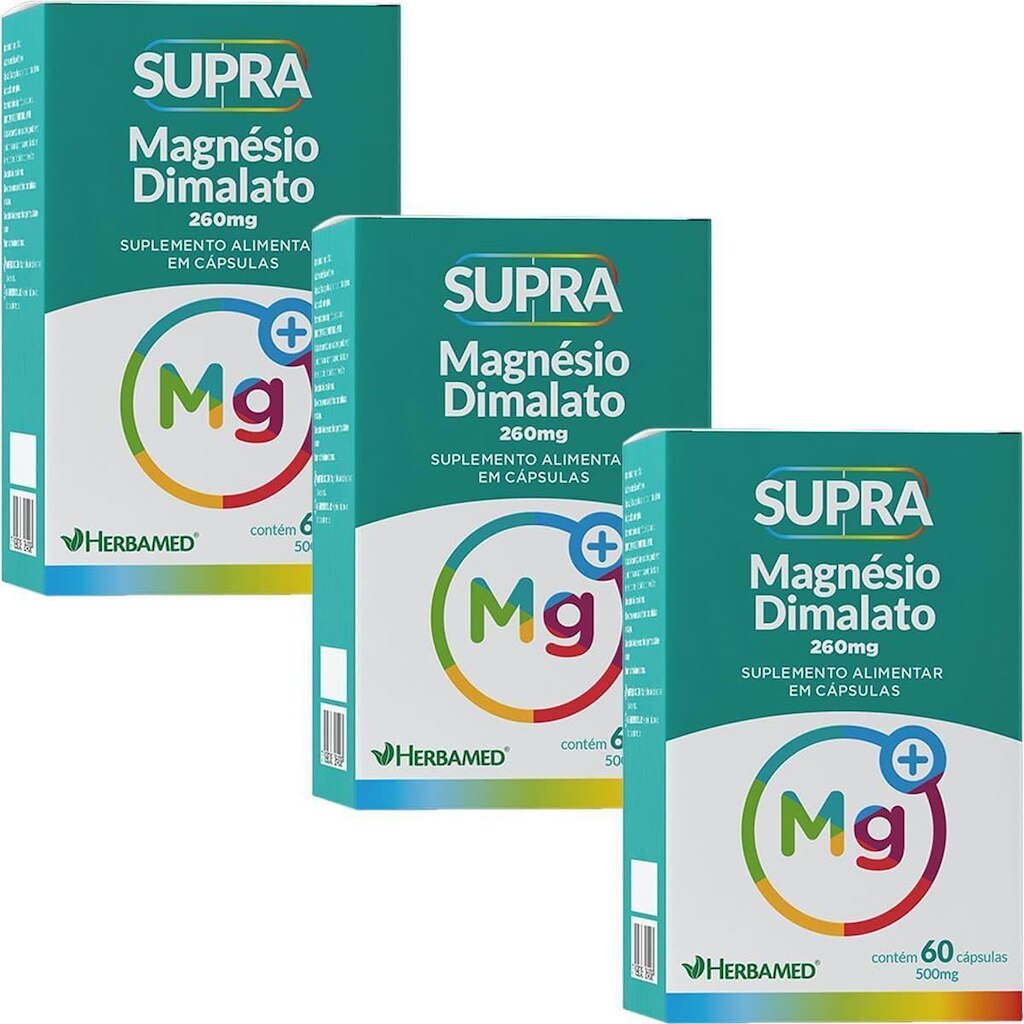 Kit 3X Supra Magnésio Dimalato - 500mg 60 Cápsulas - Herbamed